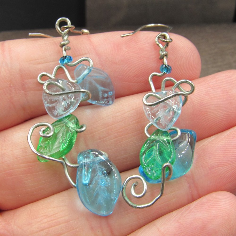 Sterling Silver Wire Wrapped Flower Glass Earrings